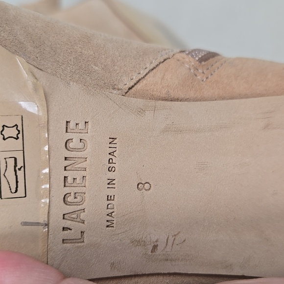 L'Agence Size 8 Beige Suede Leather Heeled Ankle Boots - Picture 7 of 9